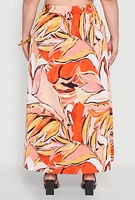 Womens Plus Size Printed Pattern Maxi Skirt, Orange, Size 1X