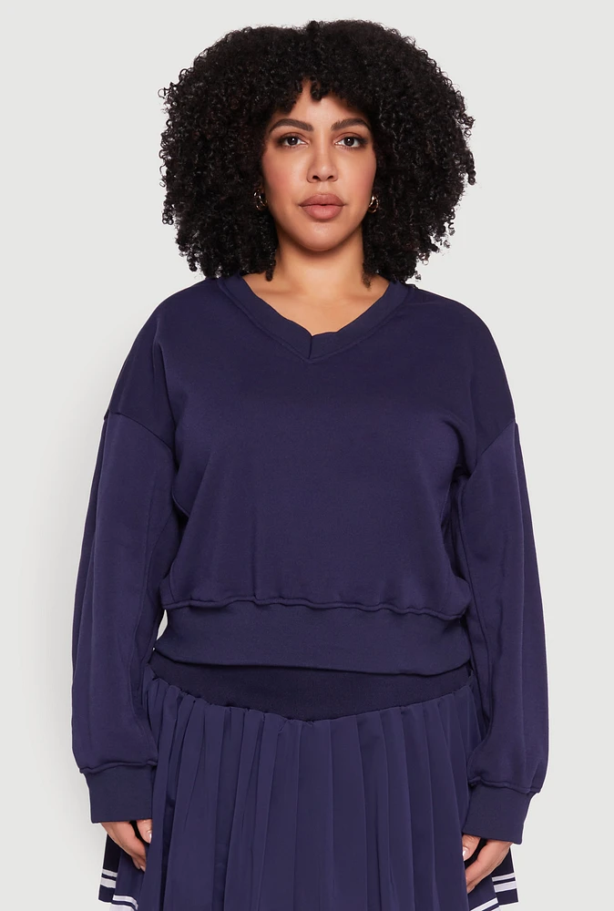 Womens Plus V Neck Pullover Sweatshirt,