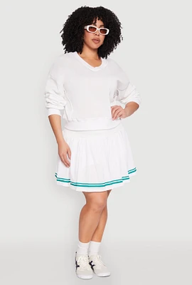 Womens Plus Size Varsity Stripe Pleated Skirt, White, Size 3X