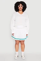 Womens Plus Size Varsity Stripe Pleated Skirt, White, Size 3X