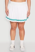 Womens Plus Size Varsity Stripe Pleated Skirt, White, Size 3X
