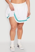 Womens Plus Size Varsity Stripe Pleated Skirt, White, Size 3X