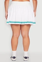 Womens Plus Size Varsity Stripe Pleated Skirt, White, Size 2X