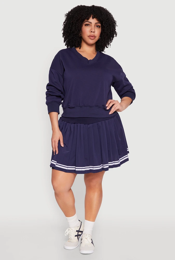 Womens Plus Varsity Stripe Pleated Skirt,