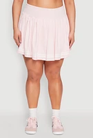 Womens Plus Size Varsity Stripe Pleated Skirt, Pink, Size 1X