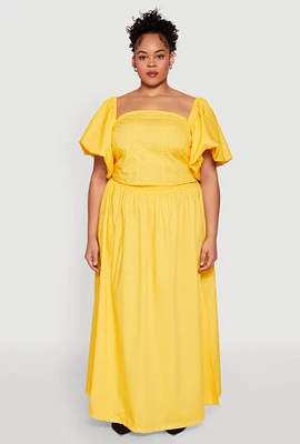Womens Plus Size Poplin Maxi Skirt, Yellow, Size 2X