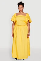 Womens Plus Size Poplin Maxi Skirt, Yellow, Size 2X