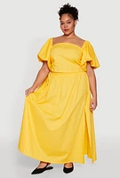 Womens Plus Size Poplin Maxi Skirt, Yellow, Size 2X