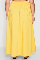 Womens Plus Size Poplin Maxi Skirt, Yellow, Size 2X