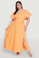 Womens Plus Size Poplin Maxi Skirt, Orange, Size 2X