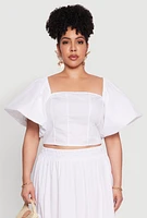Womens Plus Smocked Back Poplin Crop Top,