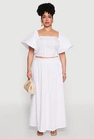 Womens Plus Smocked Back Poplin Crop Top,