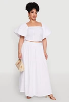 Womens Plus Smocked Back Poplin Crop Top,