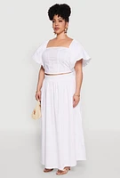 Womens Plus Smocked Back Poplin Crop Top,