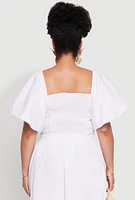 Womens Plus Smocked Back Poplin Crop Top,