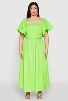 Womens Plus Size Smocked Back Poplin Crop Top, Green, Size 3X