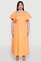 Womens Plus Smocked Back Poplin Crop Top,