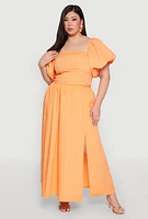 Womens Plus Smocked Back Poplin Crop Top,