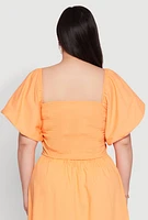 Womens Plus Smocked Back Poplin Crop Top, 2X