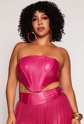 Womens Plus Size Faux Leather Corset Tube Top, Pink, Size 3X