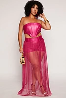 Womens Plus Size Faux Leather Corset Tube Top, Pink, Size 1X