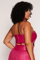 Womens Plus Size Faux Leather Corset Tube Top, Pink, Size 3X