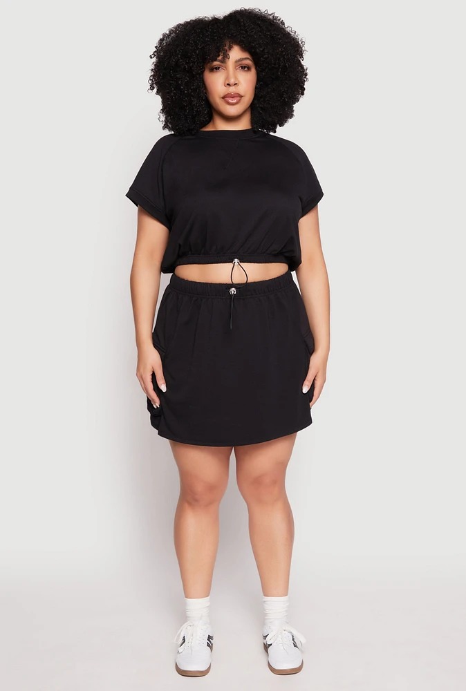 Womens Plus Size Almost Famous Toggle Drawstring Cargo Skirt, Black, Size 3X