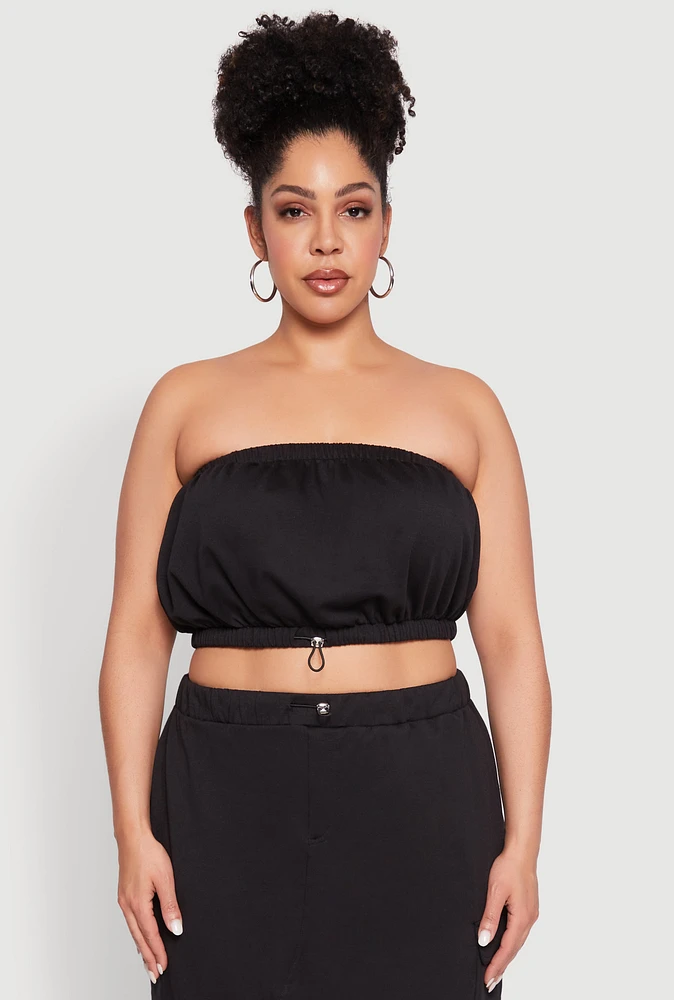 Womens Plus Size Almost Famous Toggle Drawstring Bandeau Top, Black, Size 1X