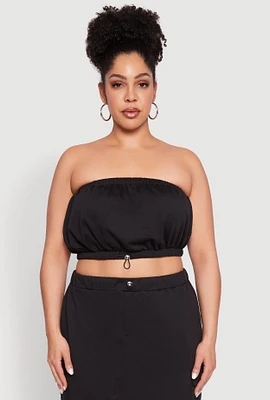 Womens Plus Size Almost Famous Toggle Drawstring Bandeau Top, Black, Size 1X
