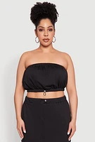 Womens Plus Size Almost Famous Toggle Drawstring Bandeau Top, Black, Size 1X
