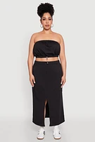 Womens Plus Size Almost Famous Toggle Drawstring Bandeau Top, Black, Size 1X