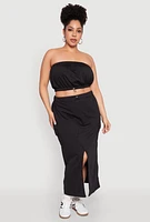 Womens Plus Size Almost Famous Toggle Drawstring Bandeau Top, Black, Size 1X