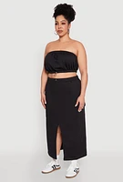 Womens Plus Size Almost Famous Toggle Drawstring Bandeau Top, Black, Size 1X