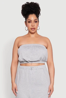 Womens Plus Size Almost Famous Toggle Drawstring Bandeau Top, Grey, Size 2X