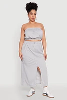 Womens Plus Size Almost Famous Toggle Drawstring Bandeau Top, Grey, Size 2X