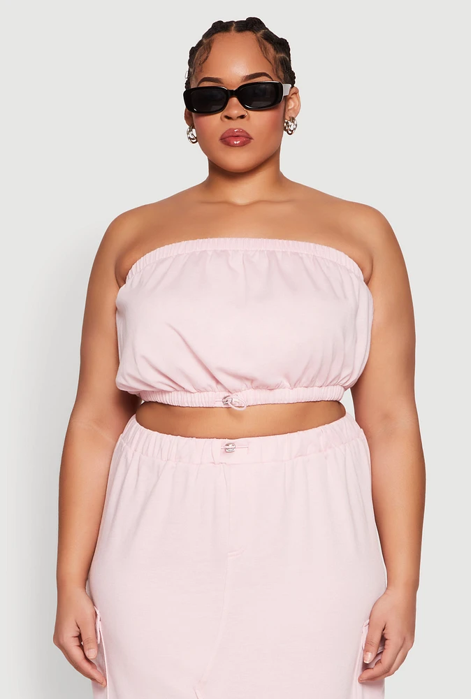 Womens Plus Size Almost Famous Toggle Drawstring Bandeau Top, Pink, Size 1X