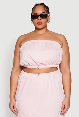 Womens Plus Size Almost Famous Toggle Drawstring Bandeau Top, Pink, Size 1X