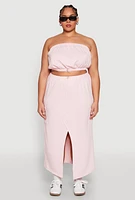 Womens Plus Size Almost Famous Toggle Drawstring Bandeau Top, Pink, Size 1X