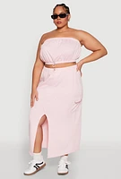 Womens Plus Size Almost Famous Toggle Drawstring Bandeau Top, Pink, Size 1X
