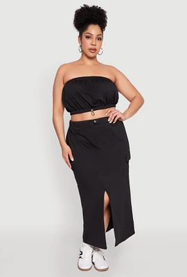 Womens Plus Almost Famous Fleece Maxi Cargo Skirt, Black,