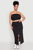 Womens Plus Almost Famous Fleece Maxi Cargo Skirt, Black,