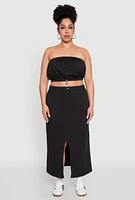Womens Plus Almost Famous Fleece Maxi Cargo Skirt, Black,