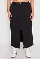 Womens Plus Almost Famous Fleece Maxi Cargo Skirt, Black,