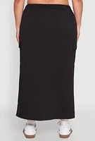 Womens Plus Almost Famous Fleece Maxi Cargo Skirt, Black,