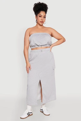 Womens Plus Size Almost Famous Fleece Maxi Cargo Skirt, Grey, Size 3X