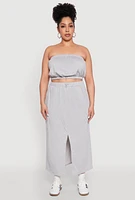 Womens Plus Size Almost Famous Fleece Maxi Cargo Skirt, Grey, Size 3X