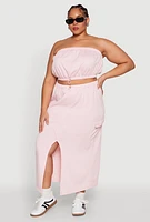 Womens Plus Size Almost Famous Fleece Maxi Cargo Skirt, Pink, Size 1X