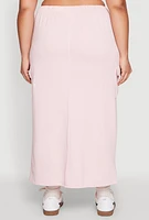 Womens Plus Size Almost Famous Fleece Maxi Cargo Skirt, Pink, Size 3X