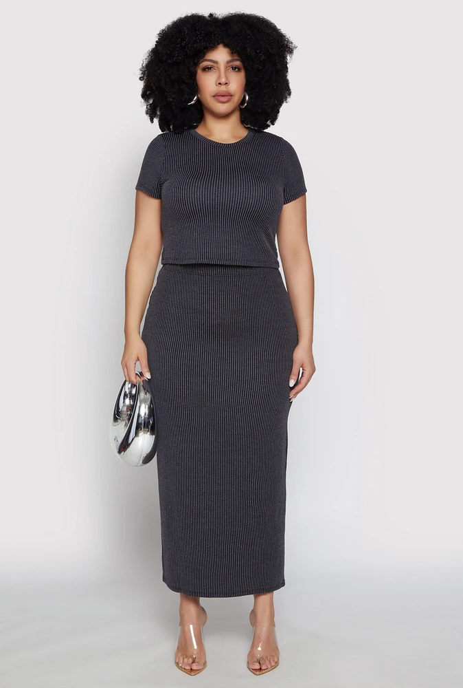 Womens Plus Almost Famous Ribbed Knit Skirt, 1X