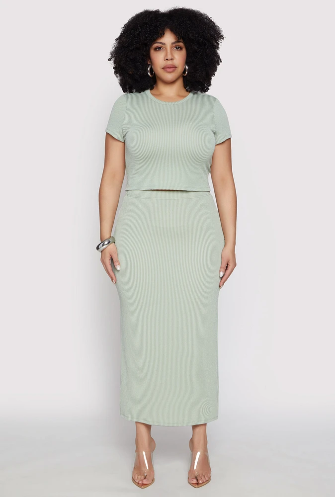 Womens Plus Size Almost Famous Ribbed Knit Skirt, Green, Size 3X